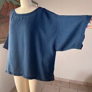 linen tencel indigo tunic top oversized lagenlook minimalist L petite